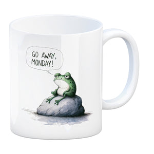 Griesgrämiger Frosch Kaffeebecher mit Spruch Go away, Monday!