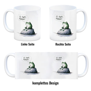 Griesgrämiger Frosch Kaffeebecher mit Spruch Go away, Monday!