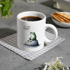 Griesgrämiger Frosch Kaffeebecher mit Spruch Go away, Monday!