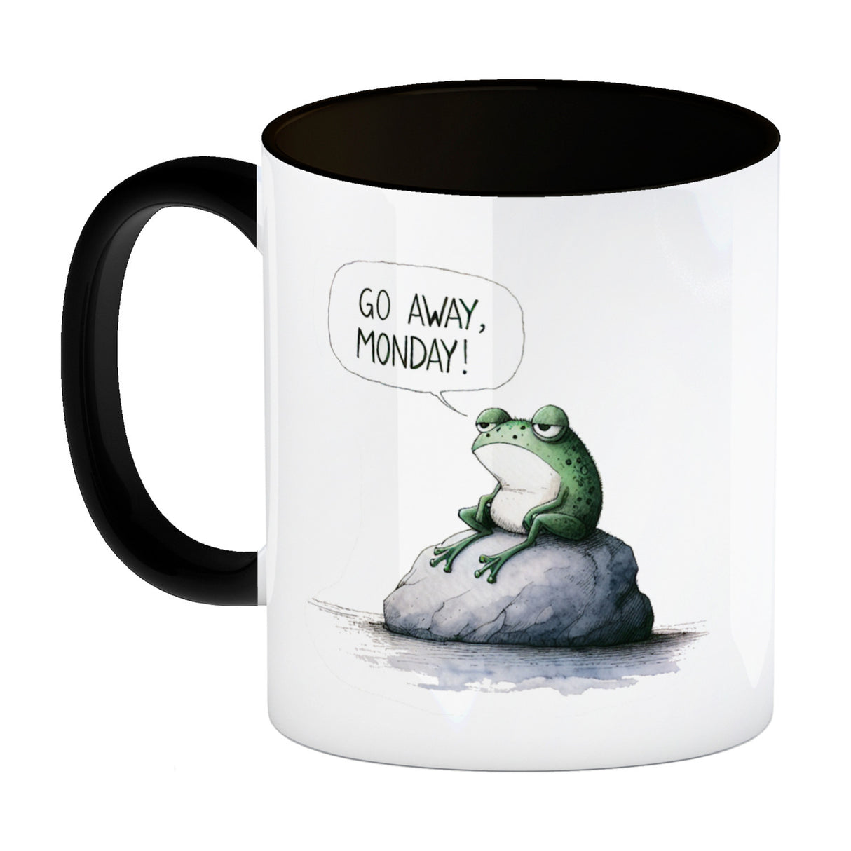 Griesgrämiger Frosch Kaffeebecher mit Spruch Go away, Monday!