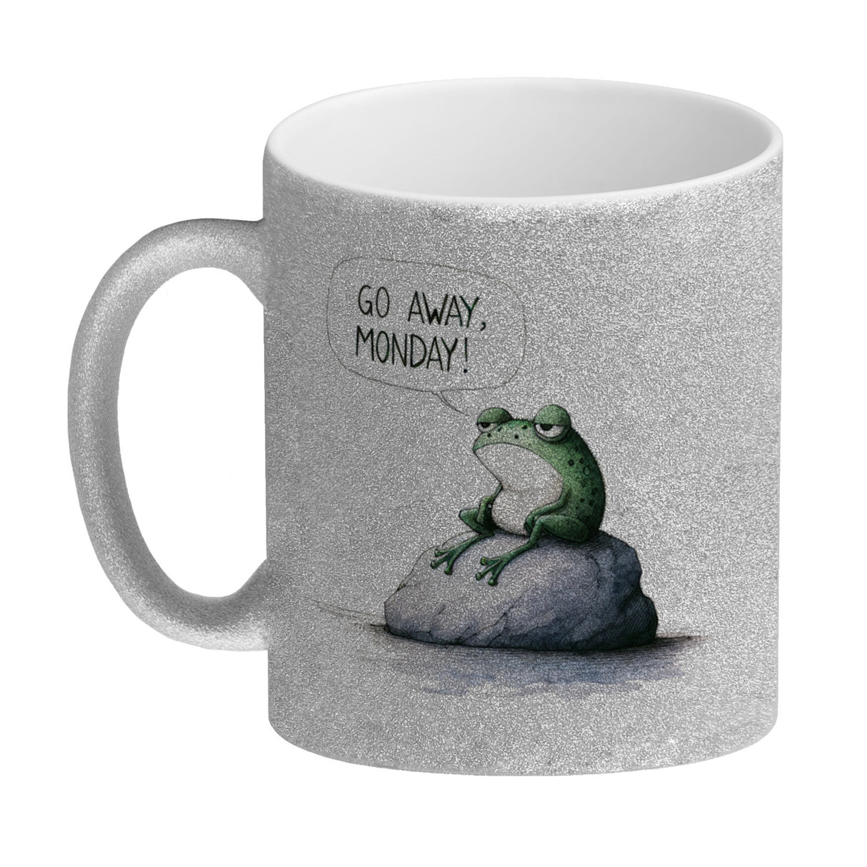 Griesgrämiger Frosch Kaffeebecher mit Spruch Go away, Monday!