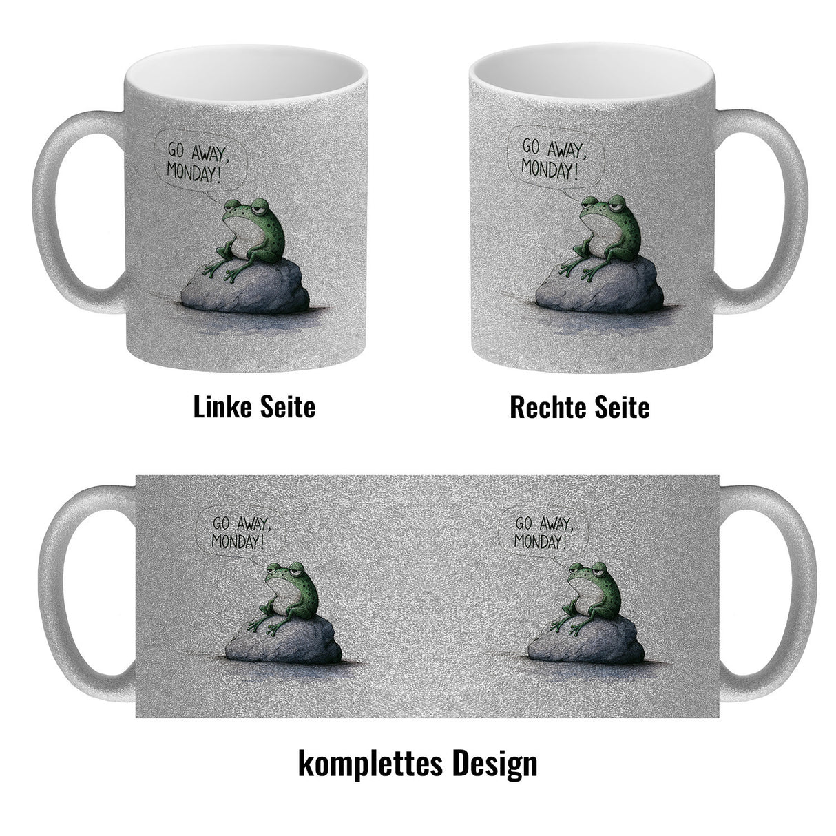Griesgrämiger Frosch Kaffeebecher mit Spruch Go away, Monday!