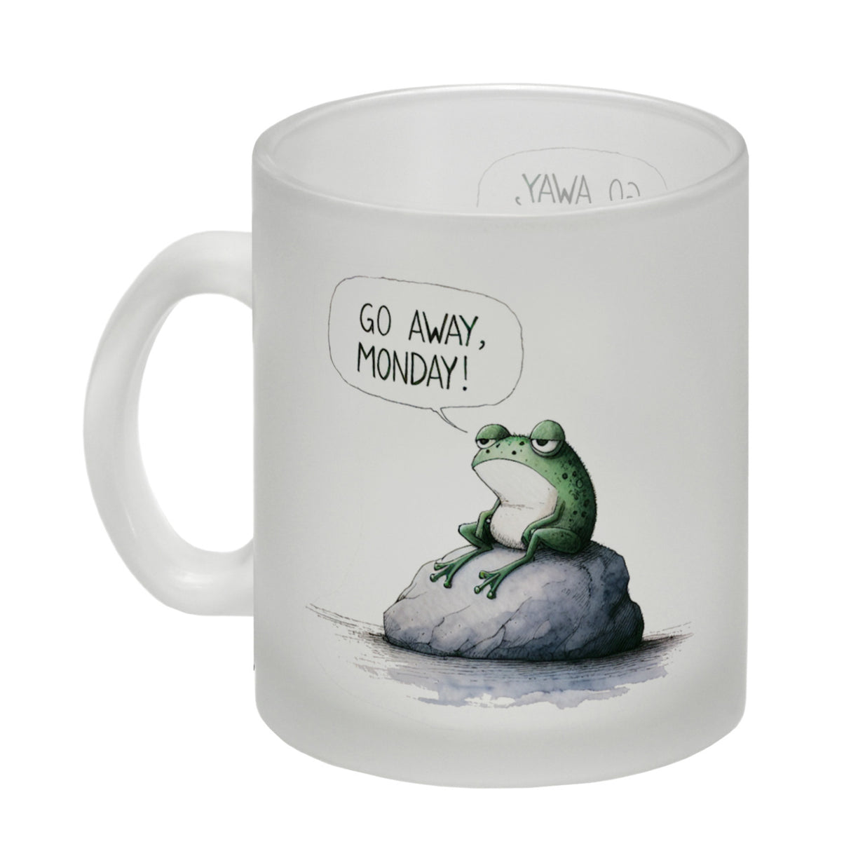 Griesgrämiger Frosch Kaffeebecher mit Spruch Go away, Monday!