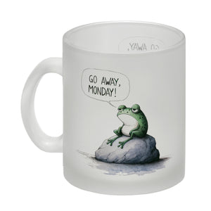 Griesgrämiger Frosch Kaffeebecher mit Spruch Go away, Monday!