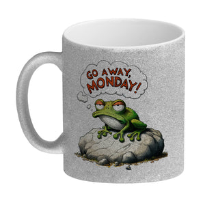 Mürrischer Frosch auf Stein Kaffeebecher mit Spruch Go away, Monday!