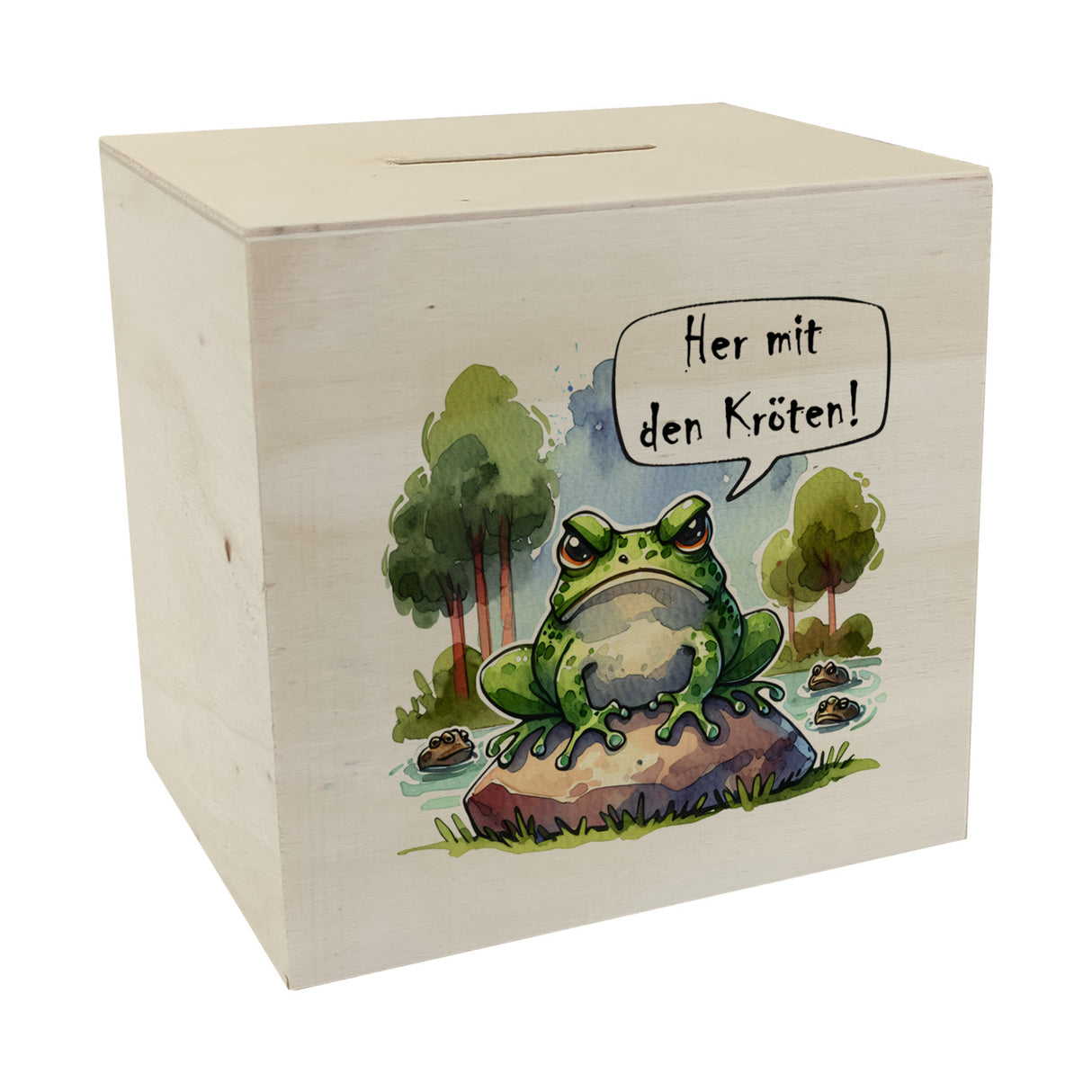 Griesgrämiger Frosch Spardose mit Spruch Her mit den Kröten!