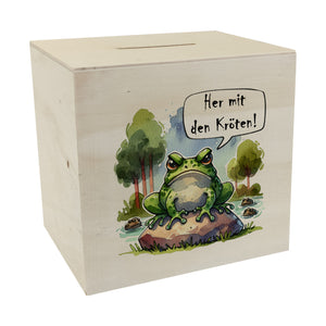 Griesgrämiger Frosch Spardose mit Spruch Her mit den Kröten!
