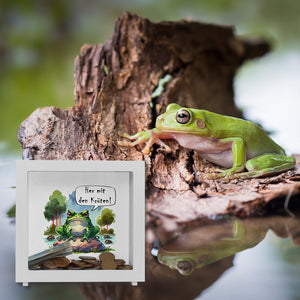 Griesgrämiger Frosch Spardose mit Spruch Her mit den Kröten!