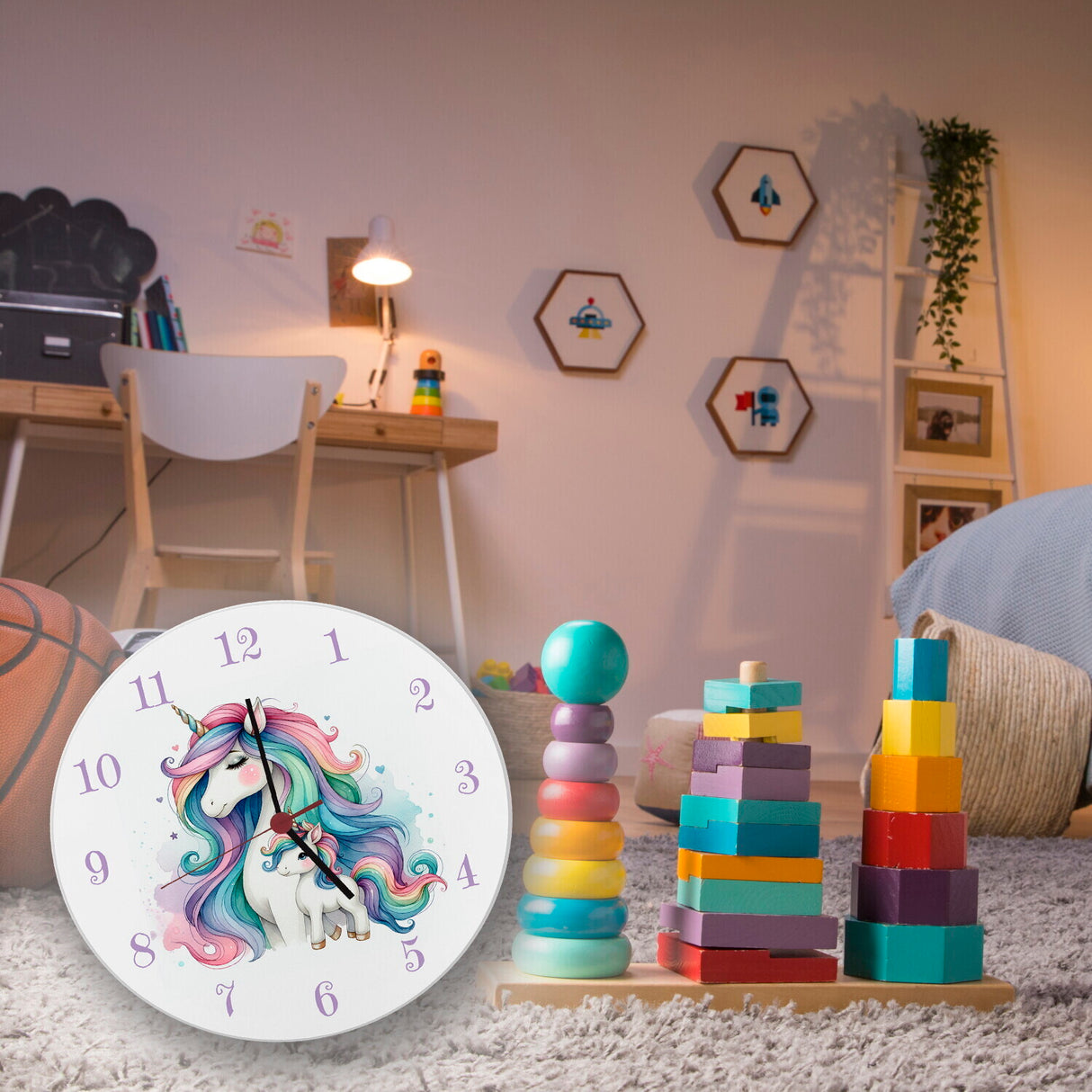 Einhorn-Mama mit Kind Wanduhr