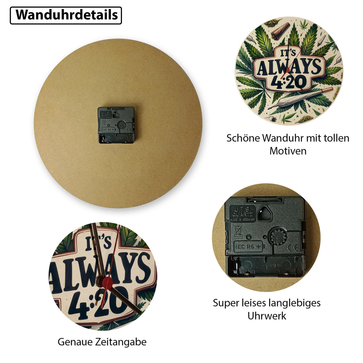 Marihuana Kiffer Wanduhr mit Spruch Its always 4:20