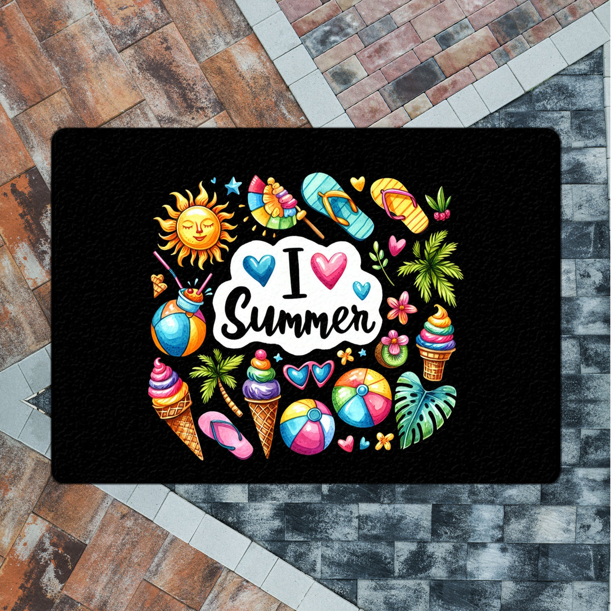Endlich Sommer Fußmatte in 35x50 cm ohne Rand mit Spruch I love Summer