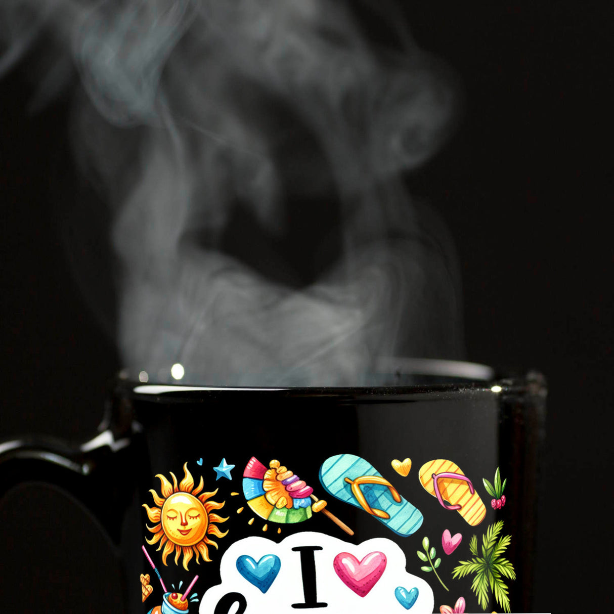 Endlich Sommer Tasse in Schwarz mit Spruch I love Summer