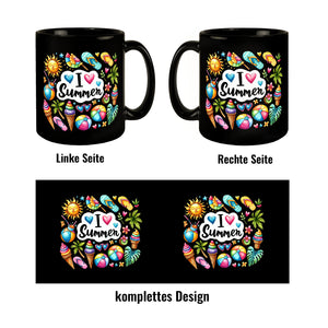 Endlich Sommer Tasse in Schwarz mit Spruch I love Summer
