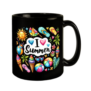 Endlich Sommer Tasse in Schwarz mit Spruch I love Summer