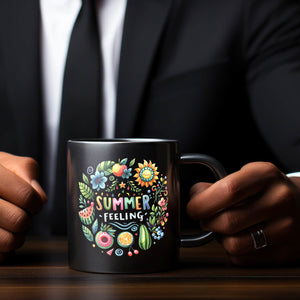 Sommer Vibes Tasse in Schwarz mit Spruch Summer feeling