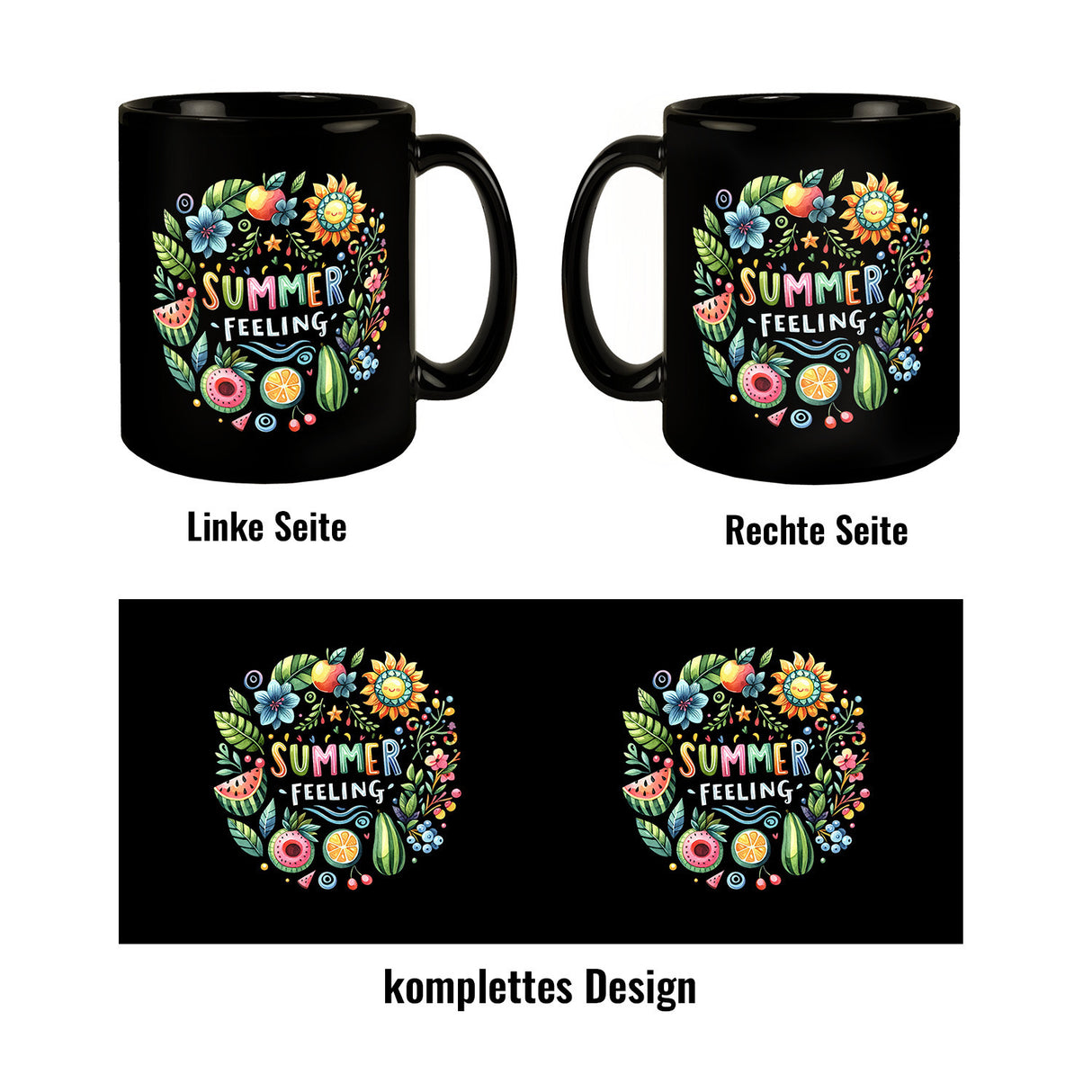 Sommer Vibes Tasse in Schwarz mit Spruch Summer feeling
