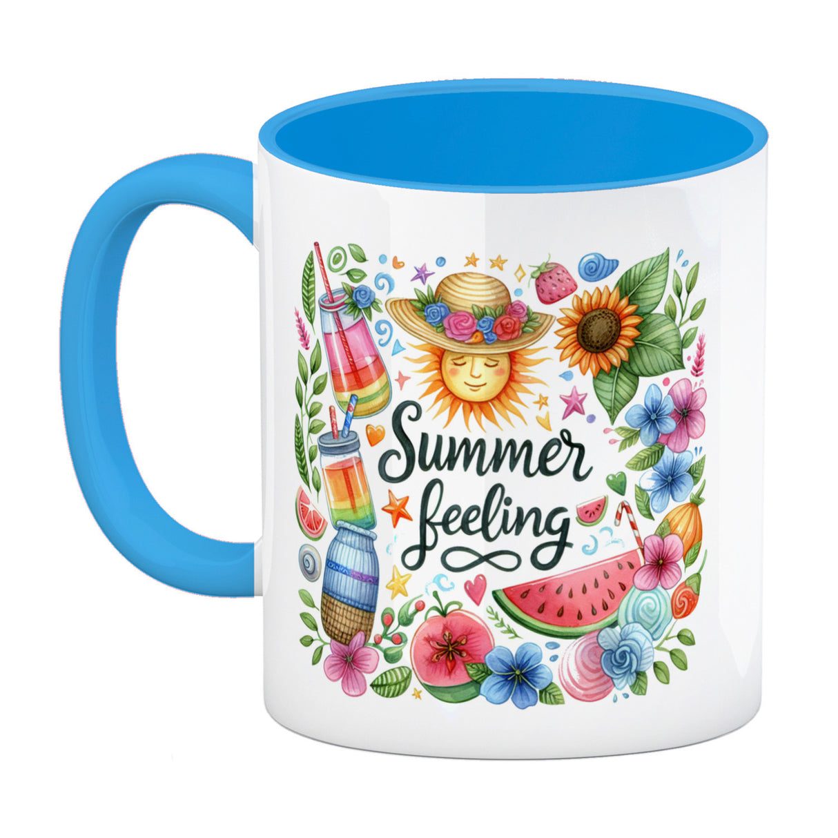 Sonne und Sommer Kaffeebecher mit Spruch Summer feeling