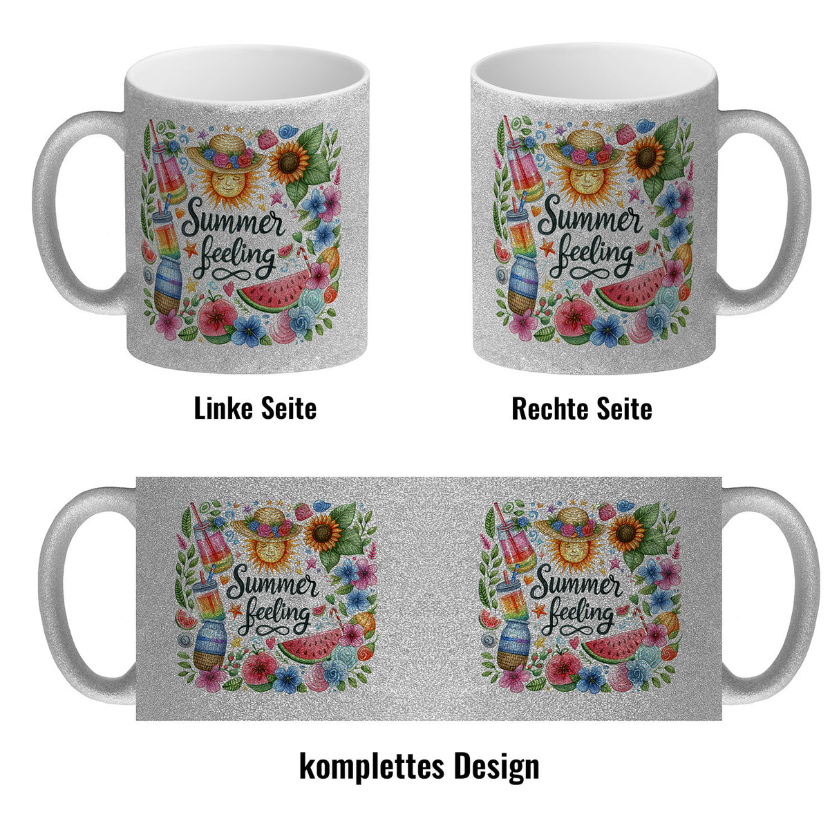 Sonne und Sommer Kaffeebecher mit Spruch Summer feeling