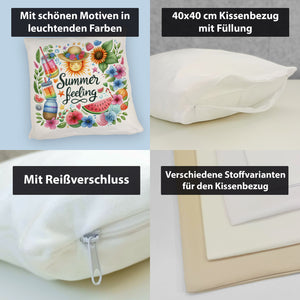 Sonne und Sommer Kissen mit Spruch Summer feeling