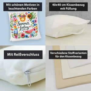 Sonne und Sommer Kissen mit Spruch Summer feeling