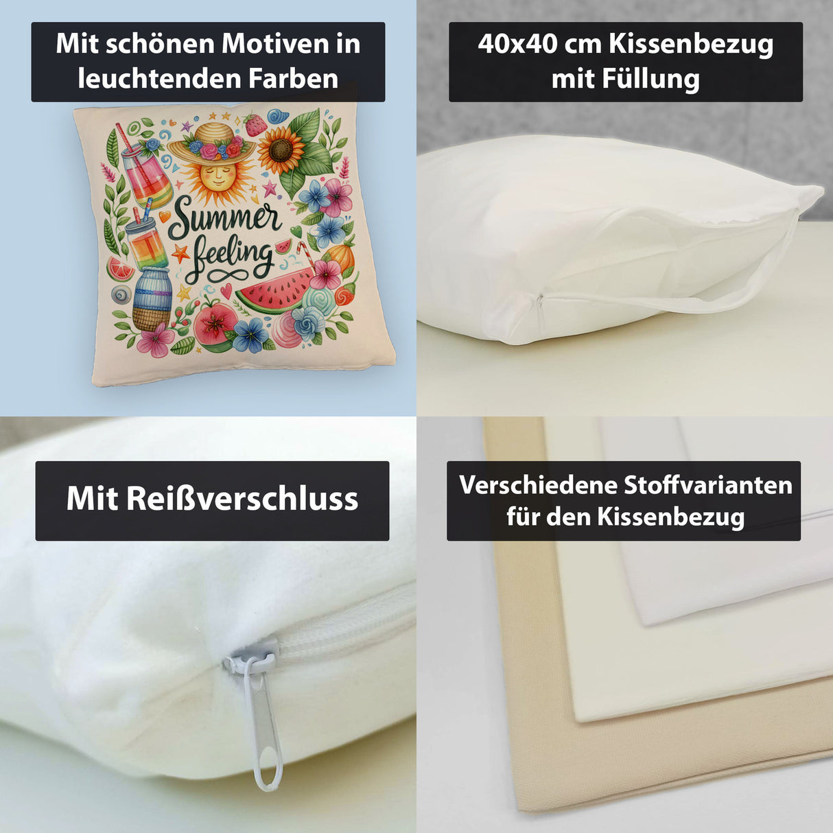 Sonne und Sommer Kissen mit Spruch Summer feeling