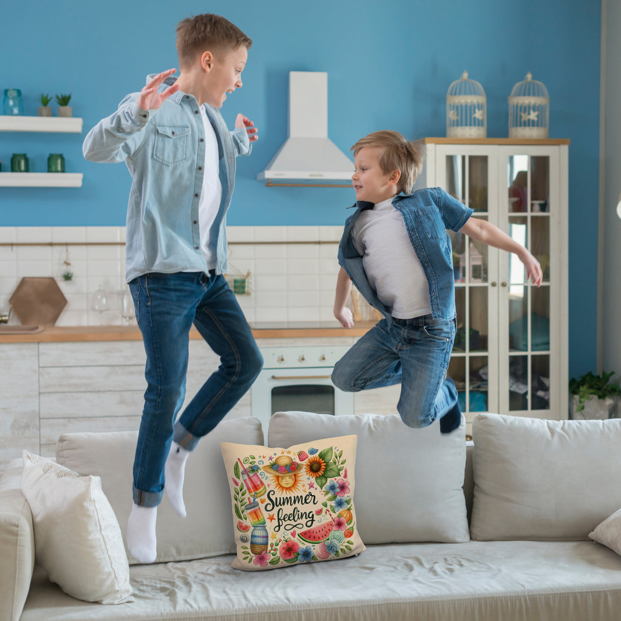 Sonne und Sommer Kissen mit Spruch Summer feeling