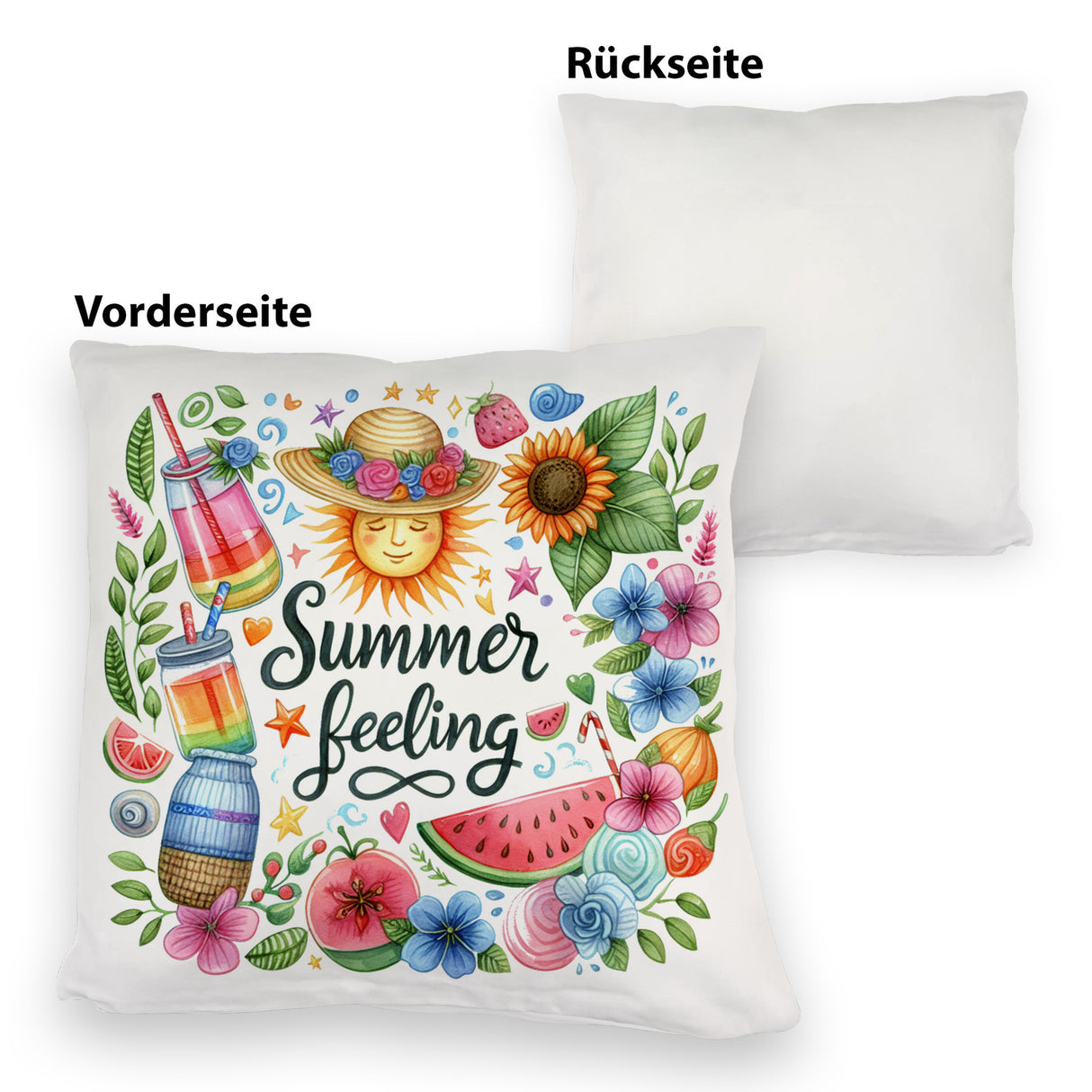 Sonne und Sommer Kissen mit Spruch Summer feeling