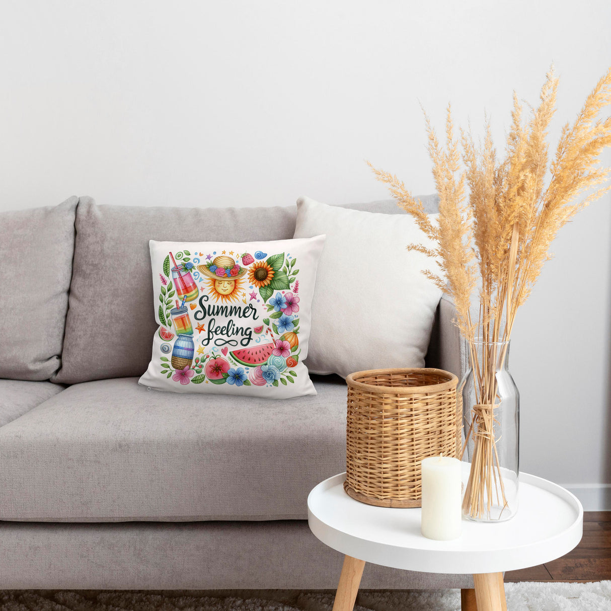 Sonne und Sommer Kissen mit Spruch Summer feeling