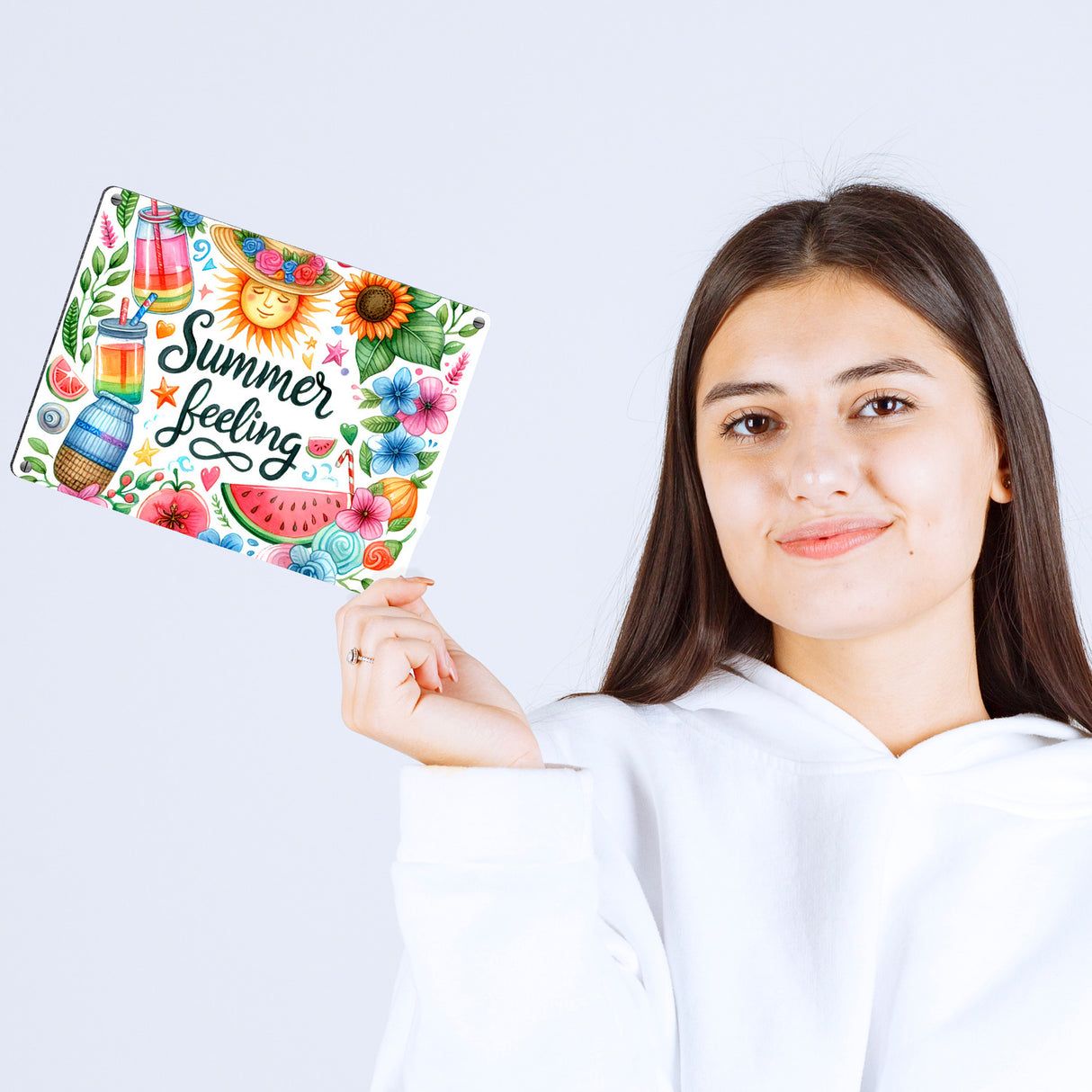 Sonne und Sommer Metallschild in 15x20 cm mit Spruch Summer feeling