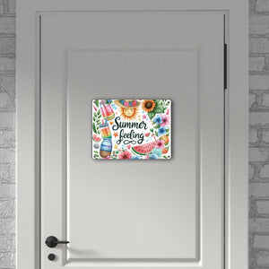 Sonne und Sommer Metallschild in 15x20 cm mit Spruch Summer feeling