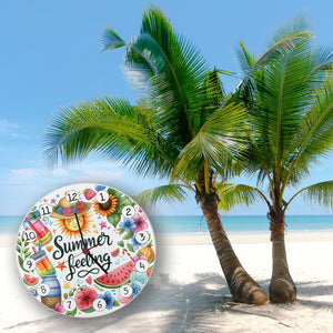 Sonne und Sommer Wanduhr mit Spruch Summer feeling