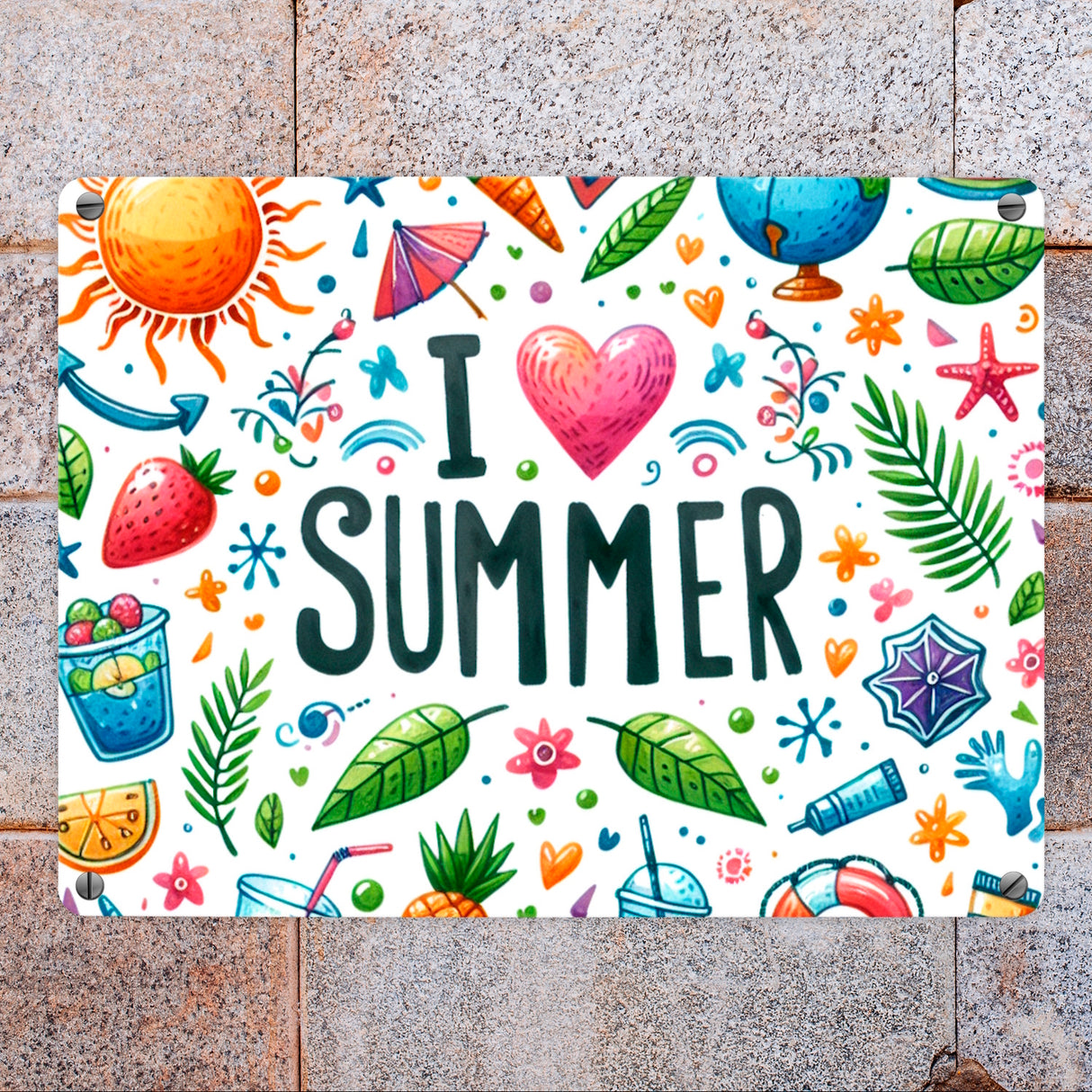 Sommer Metallschild in 15x20 cm mit Spruch I love summer