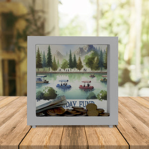 Urlaub am See Urlaubskasse Spardose mit Spruch Holiday Fund