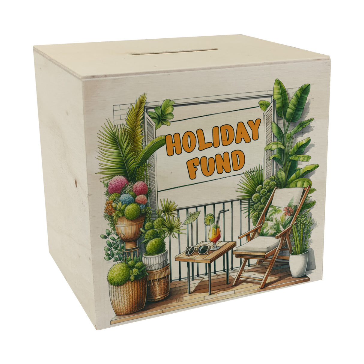 Urlaub auf Balkonien Urlaubskasse Spardose mit Spruch Holiday Fund