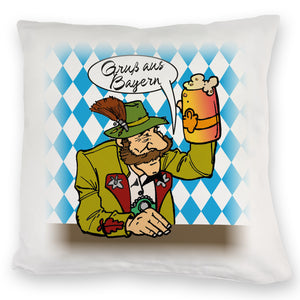 Bayer mit Maß Bier Kissen mit Spruch Gruß aus Bayern