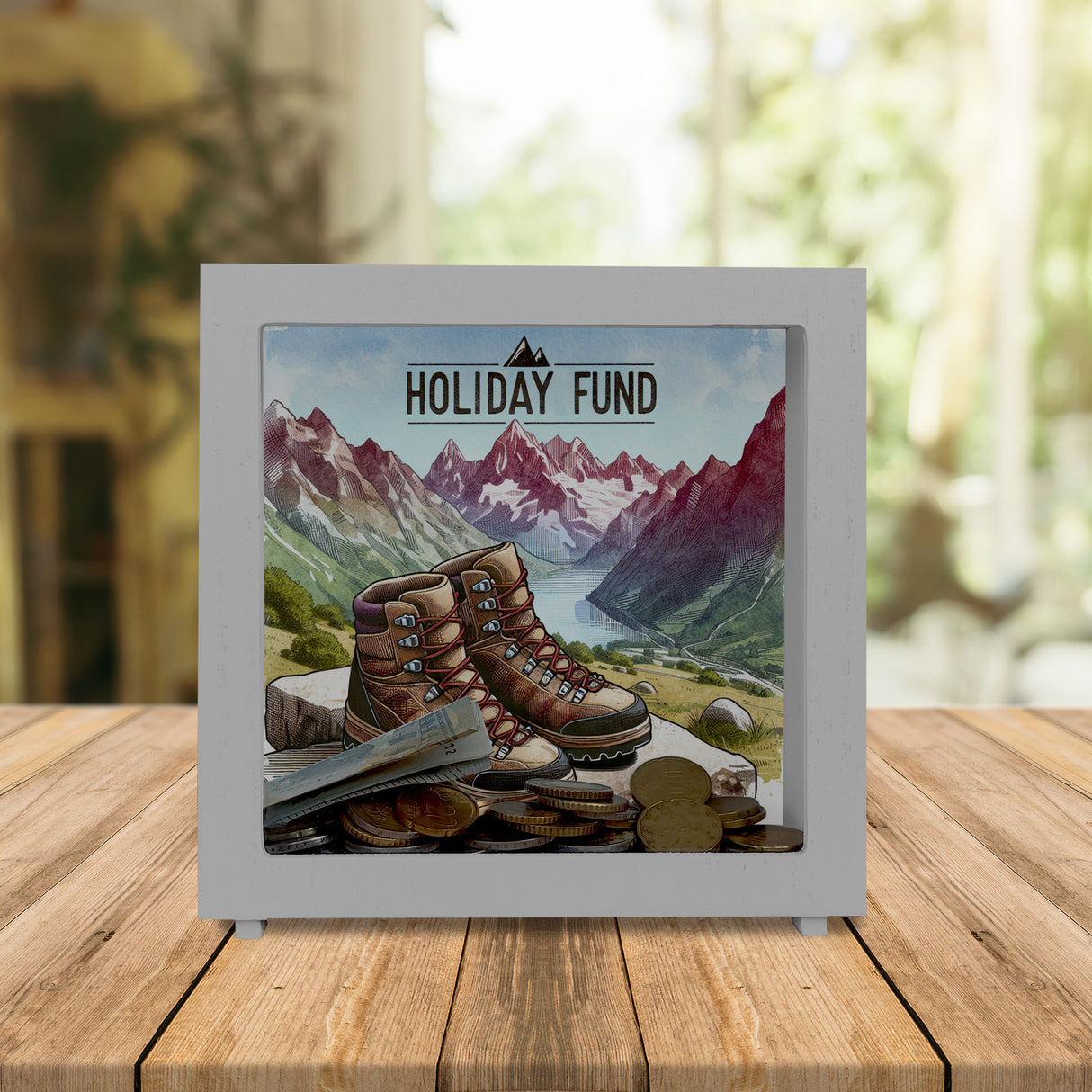 Urlaub in den Bergen Urlaubskasse Spardose mit Spruch Holiday Fund