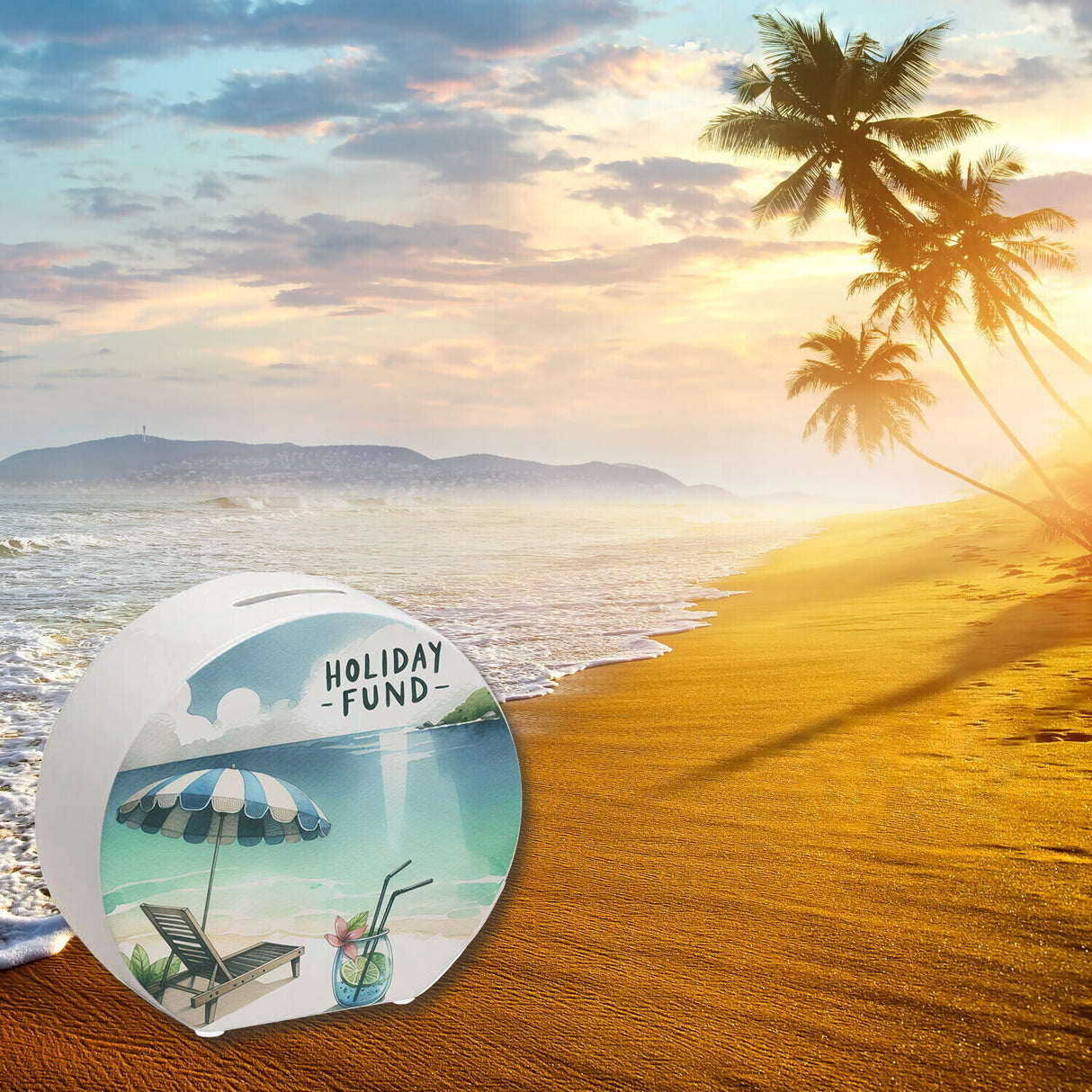 Strandurlaub Urlaubskasse Spardose mit Spruch Holiday Fund