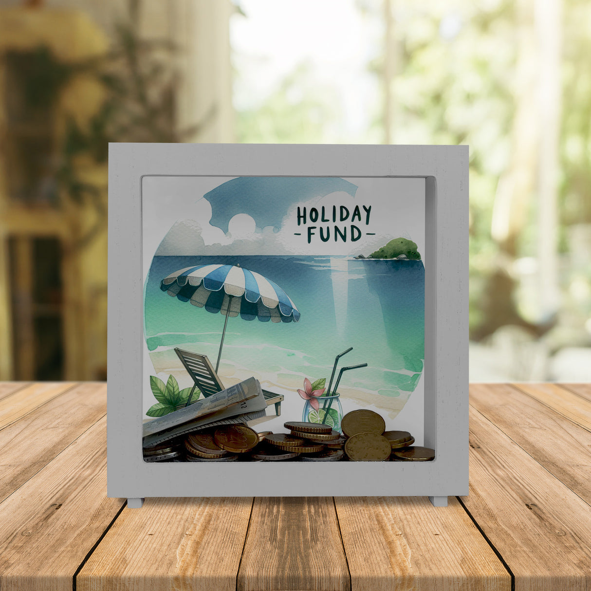 Strandurlaub Urlaubskasse Spardose mit Spruch Holiday Fund