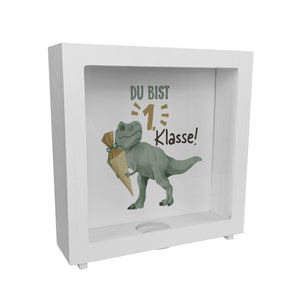 Dino mit Schultüte Spardose mit Spruch Du bist 1. Klasse!