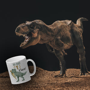 Dino mit Schultüte Kaffeebecher mit Spruch Du bist 1. Klasse!