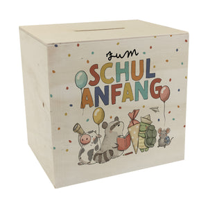 Tiere zur Einschulung Spardose mit Spruch Zum Schulanfang