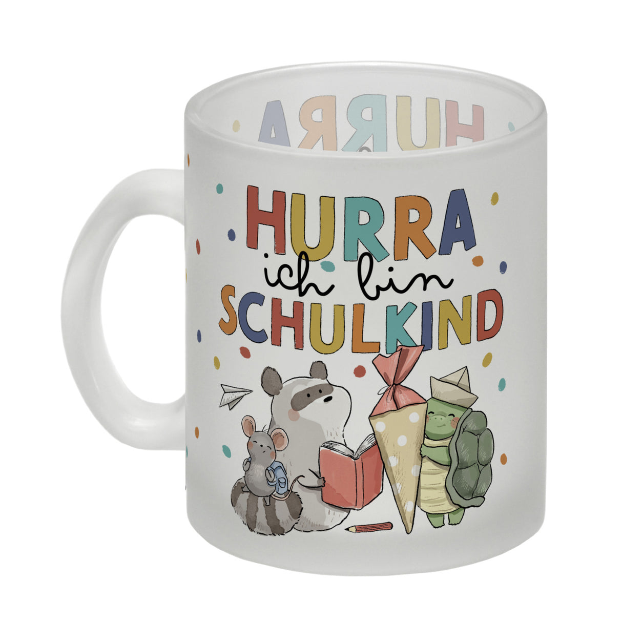 Tiere zur Einschulung Kaffeebecher mit Spruch Hurra ich bin Schulkind