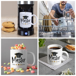 Master bestanden Kaffeebecher mit Masterhut
