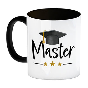 Master bestanden Kaffeebecher mit Masterhut