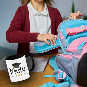 Master bestanden Kaffeebecher mit Masterhut
