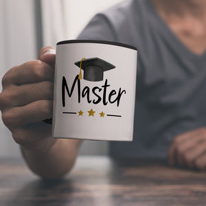 Master bestanden Kaffeebecher mit Masterhut