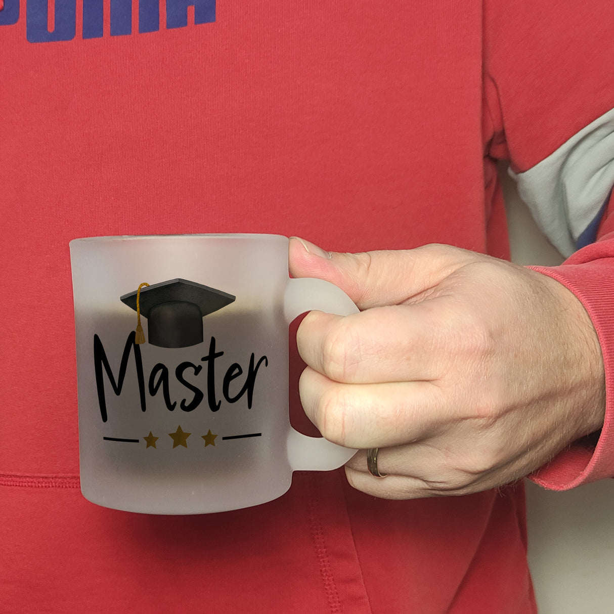 Master bestanden Kaffeebecher mit Masterhut
