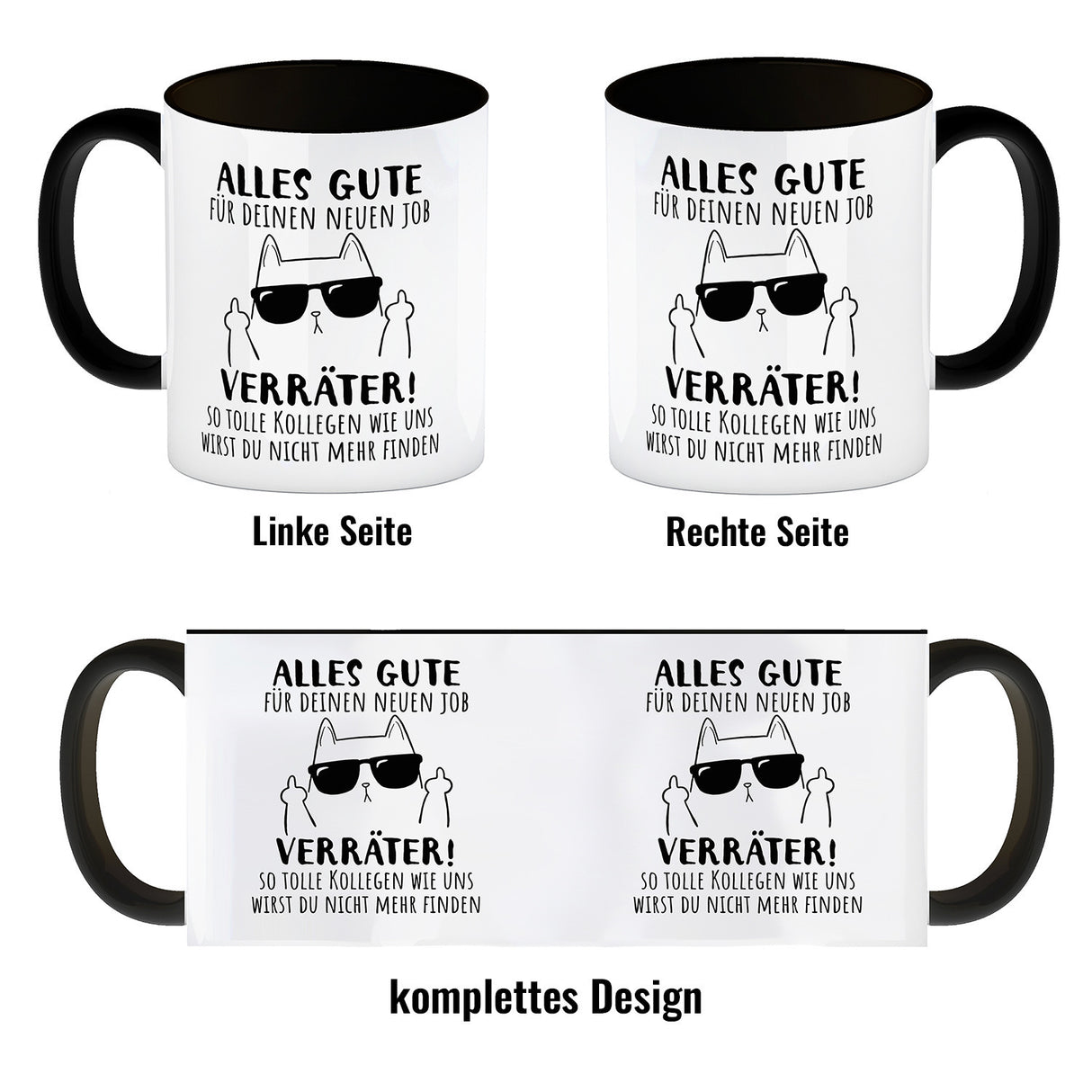 Katze mit Mittelfinger Kaffeebecher mit Spruch Viel Erfolg du Verräter