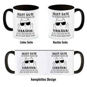 Katze mit Mittelfinger Kaffeebecher mit Spruch Viel Erfolg du Verräter