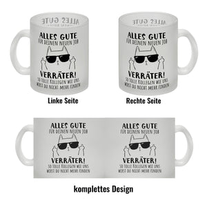 Katze mit Mittelfinger Kaffeebecher mit Spruch Viel Erfolg du Verräter